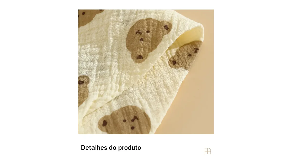 Babador bandana de musselina com estampa de ursinho e botão de pressão