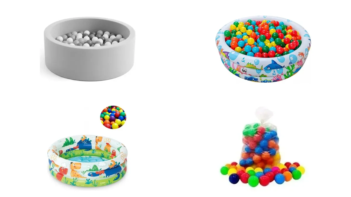 Quatro opções de piscina de bolinhas e bolinhas para bebê