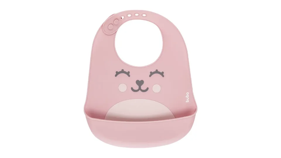 Babador de silicone rosa com pega-migalhas Gumy da Buba