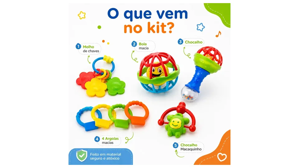 Kit com 8 chocalhos e mordedores coloridos para bebê (foto 2)