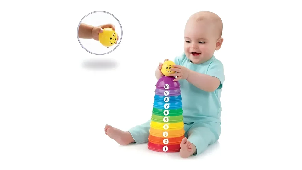 Potinhos de empilhar coloridos Fisher-Price com bonequinho no topo (foto 2)