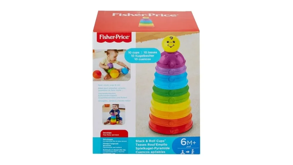 Potinhos de empilhar coloridos Fisher-Price com bonequinho no topo