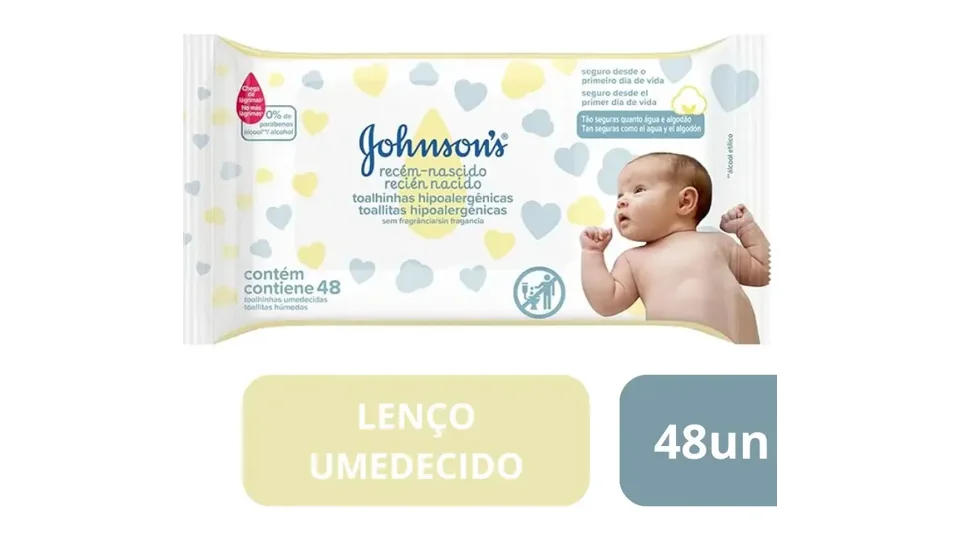 Pacote de lenços umedecidos Johnson's Baby Recém Nascido com 48 unidades