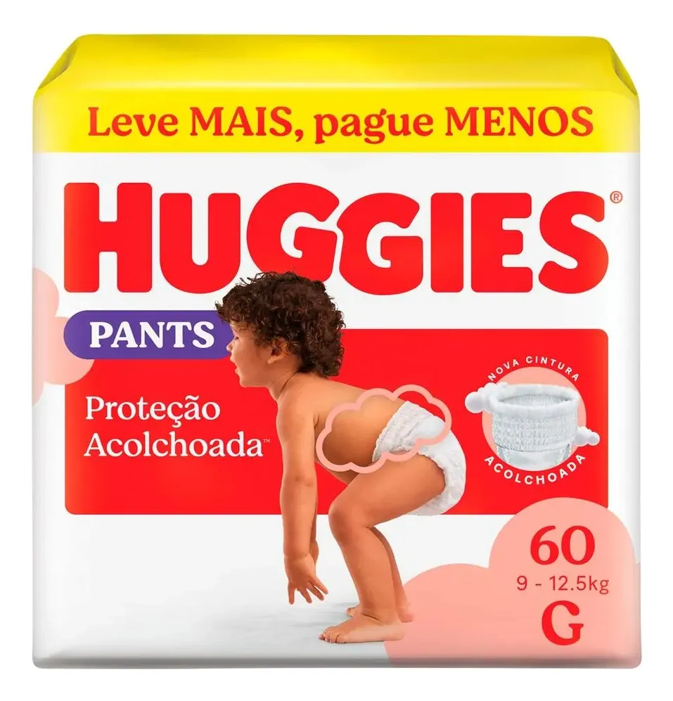 Pacote de fralda Huggies Pants formato calcinha, tamanho G