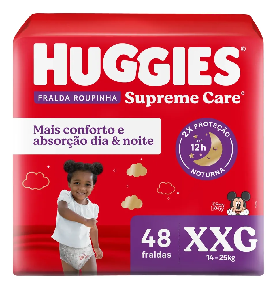 Pacote de fraldas Huggies Supreme Care Roupinha tamanho XXG
