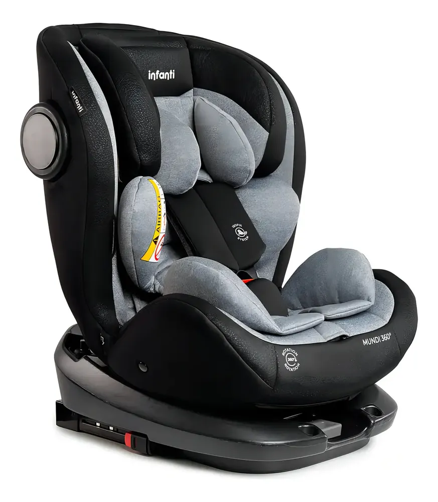Cadeirinha de carro giratória 360 graus com sistema Isofix, cor cinza