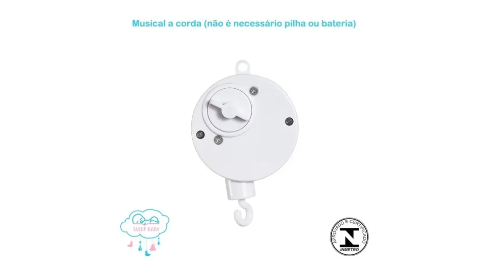 Móbile de berço giratório bege com ovelinhas, nuvens, estrelas e lua de tecido (foto 3)