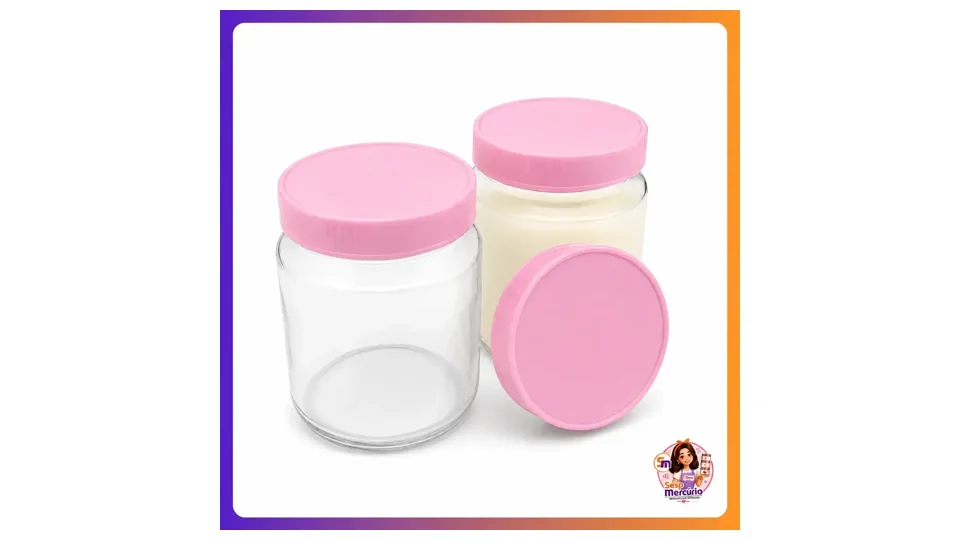 Kit de potes de vidro com tampa rosa para papinha e leite materno