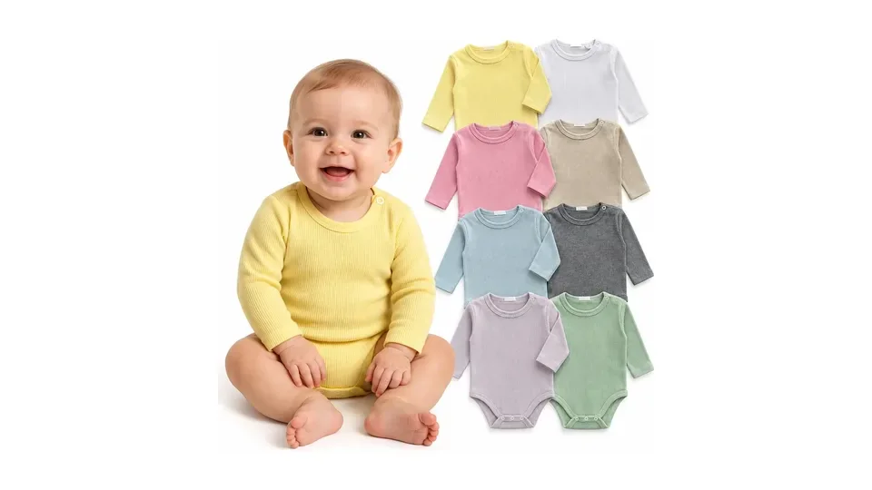Conjunto pijama canelado de algodão com body e calça em tons de bege (foto 2)