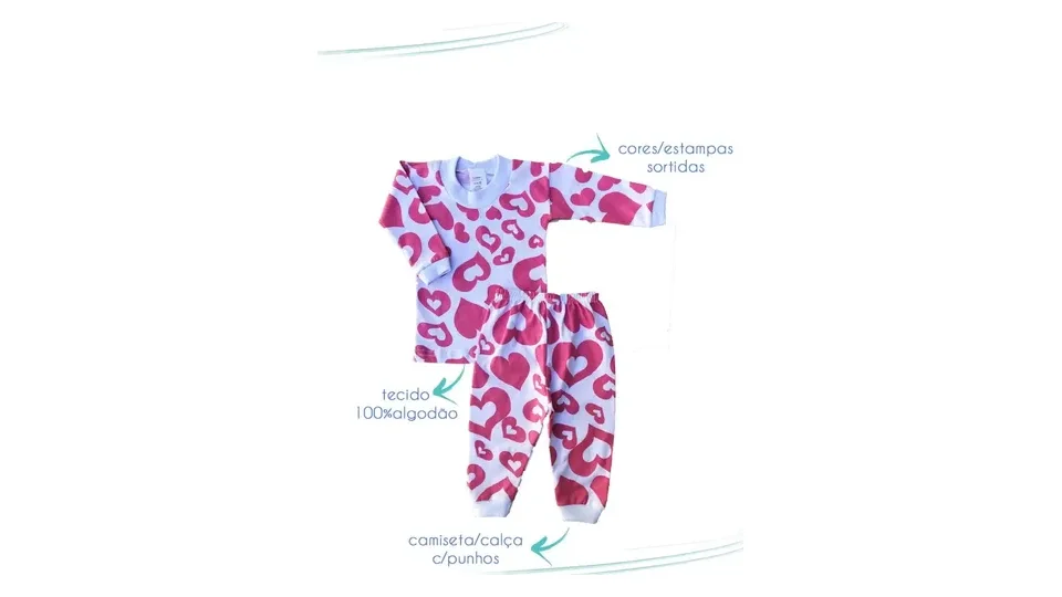 Kit de cinco conjuntos de pijama de algodão estampados para bebê, com camiseta e calça (foto 2)