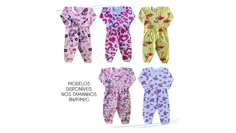 Kit de cinco conjuntos de pijama de algodão estampados para bebê, com camiseta e calça (foto 3)