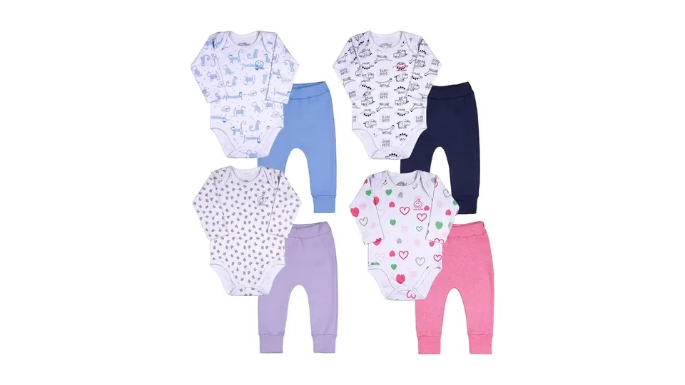 Conjunto pijama body estampado e calça saruel azul, de suedine de algodão (foto 2)