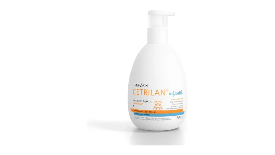 Sabonete líquido infantil Cetrilan, da TheraSkin, frasco branco de 500 ml