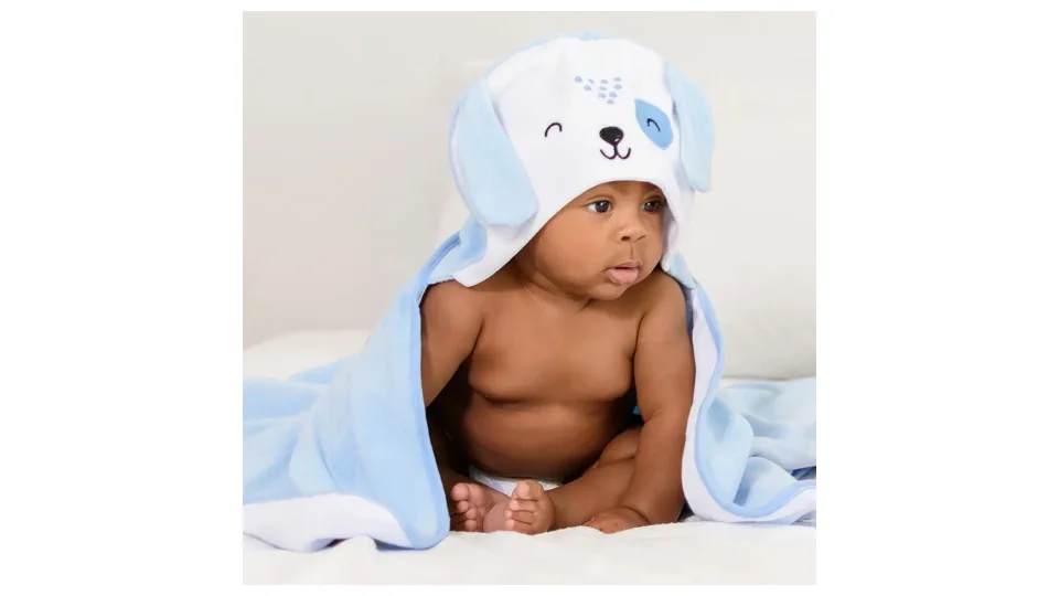 Toalha de banho forrada azul com capuz de cachorrinho Mami Bichuus (foto 2)