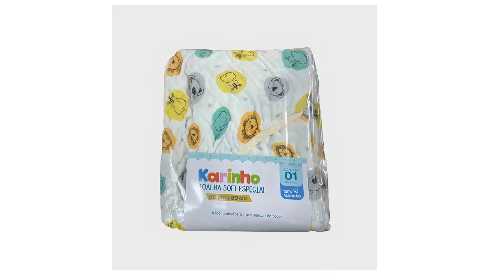 Toalha de banho fralda soft Karinho Papi estampada com capuz (foto 3)